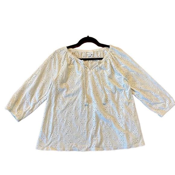 J.jill white eyelet tassel tie blouse size lp - Picture 1 of 9